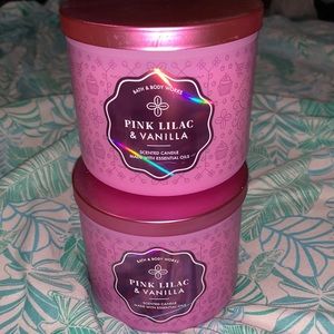 Two Brand new pink lilac vanilla scented candles